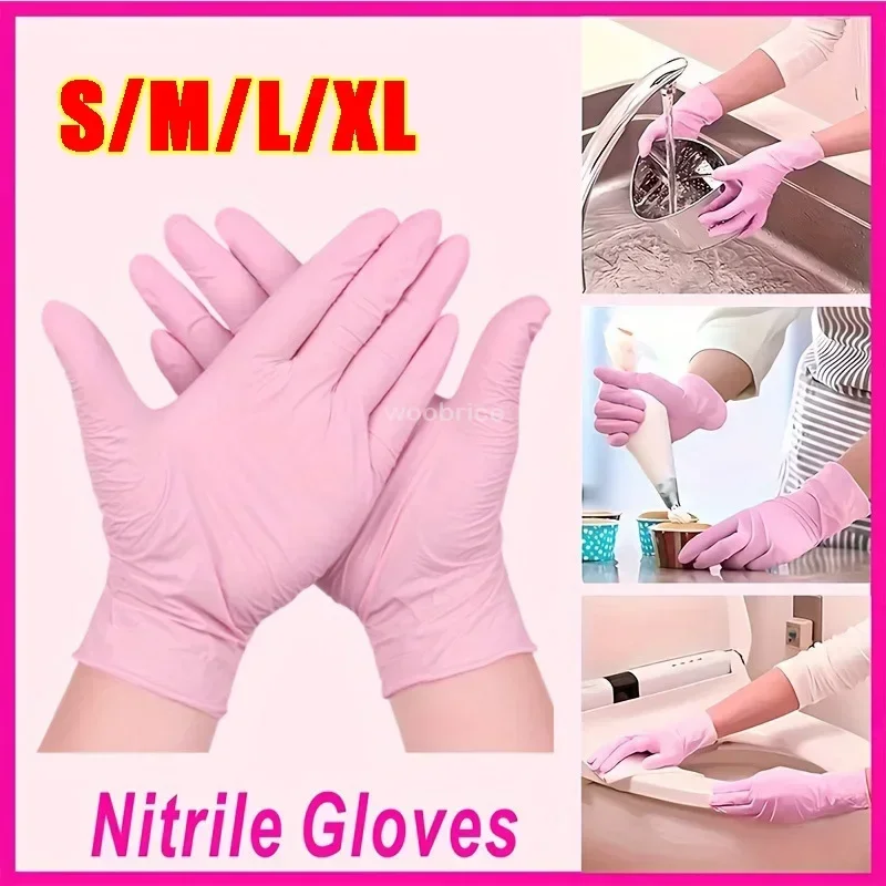 100/50/20PCS Light Pink Disposable Nitrile Gloves Waterproof Anti-static Durable Light Pink Gloves for Kitchen Cooking Tools