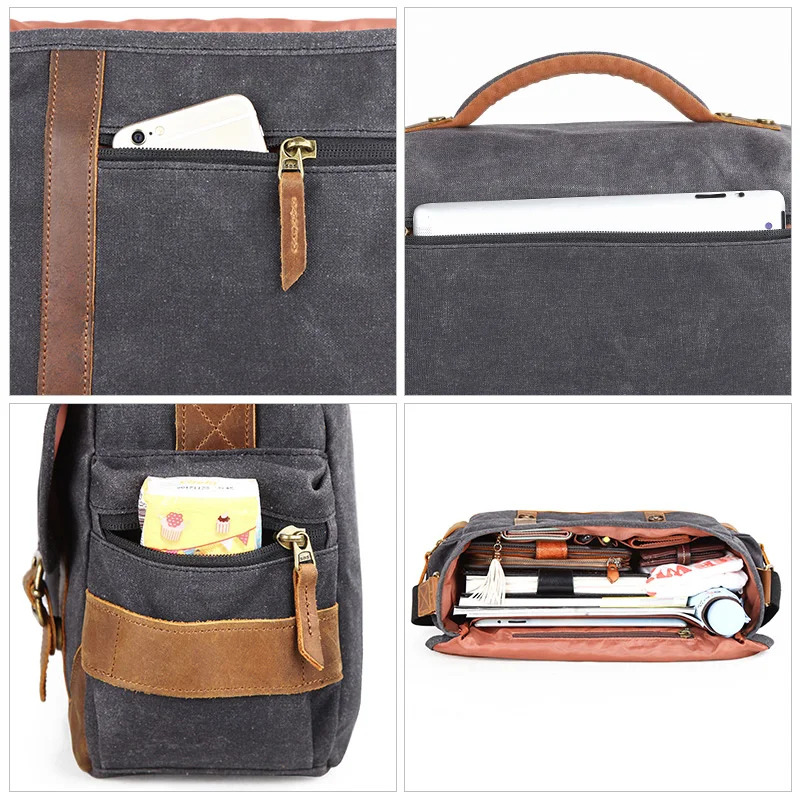 KOOGER Retro Camera Bag Waterproof Photography DSLR Messenger Bag Large Capacity Waxed Canvas Briefcase Satchel Shoulder Bag