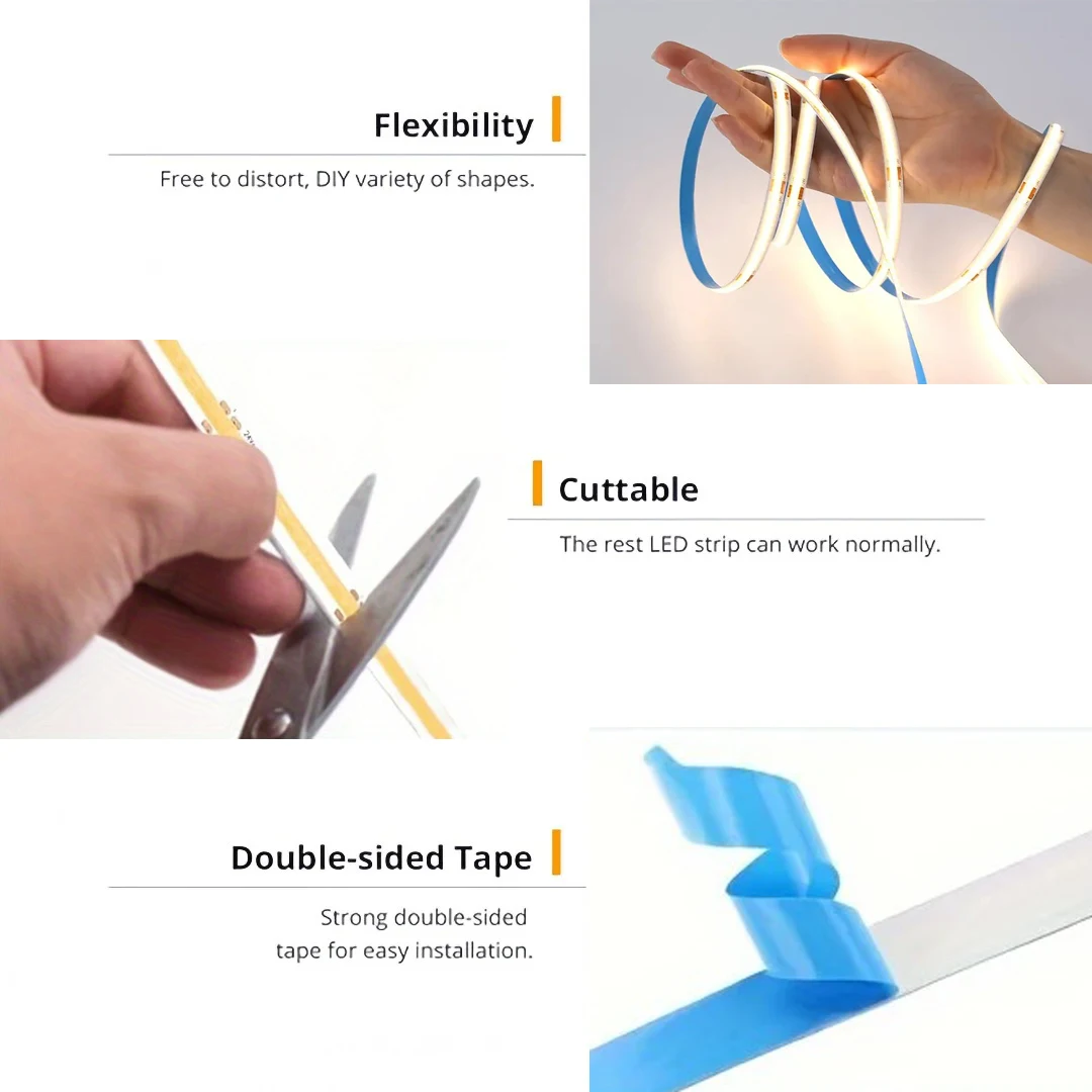 5 فولت USB COB Led قطاع أضواء مع 3key باهتة مرنة ديود الشريط الأبيض الدافئ الأبيض لغرفة التلفزيون مرآة الخلفية إضاءة الخزانة