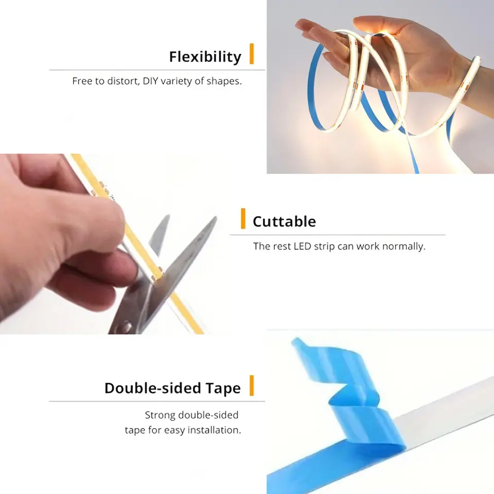 5V USB COB Led Strip Lights with 3key Dimmer Flexible Diode Tape White Warm White for Room TV Mirror Backlight Cabinet Light - 5