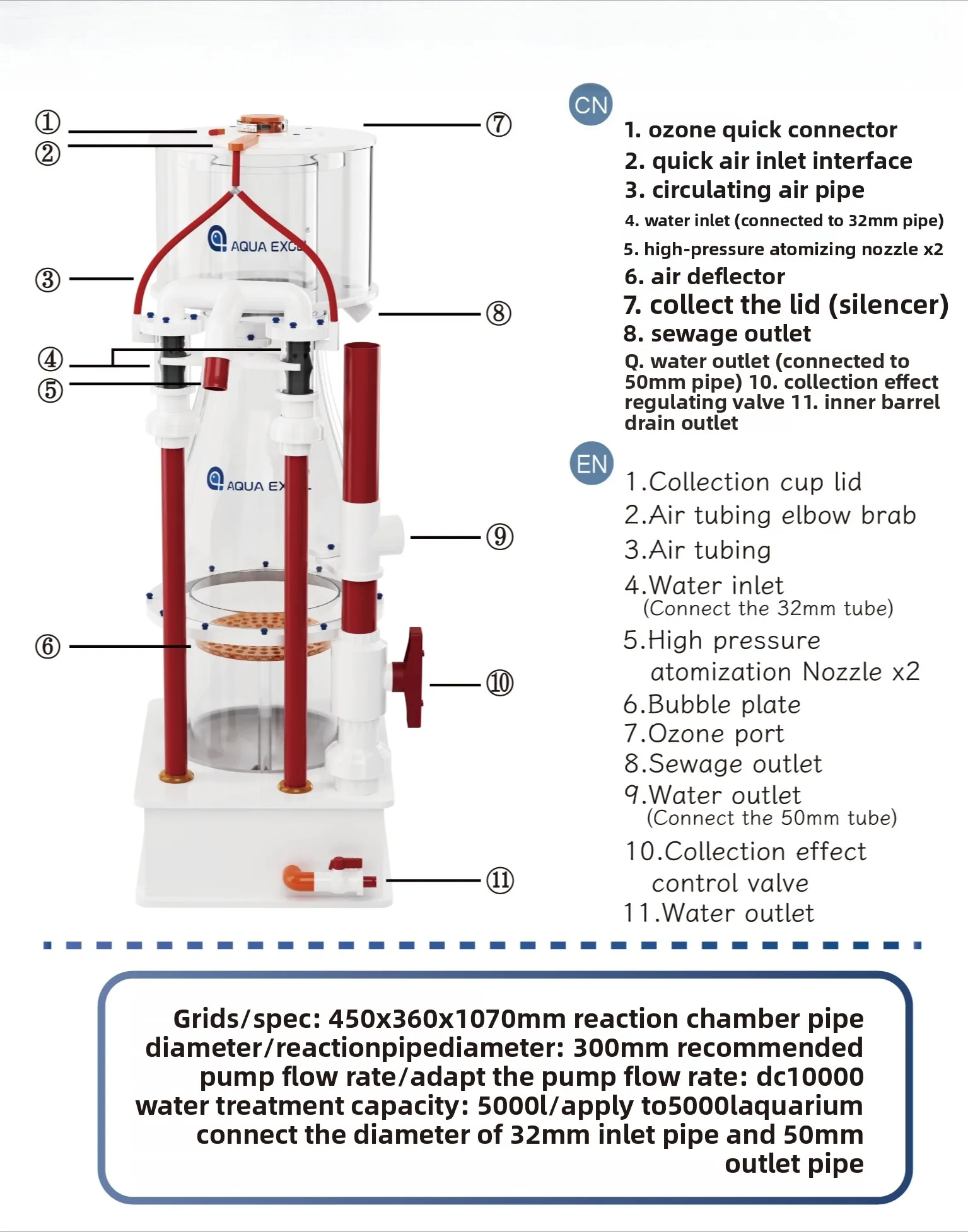 Hot Sale AE NOZ-S Seafood Pool Single And Double Nozzle Large External Separator External Protein Separator