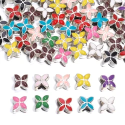 10Pcs/Lot 9.5×9.5mm Alloy Drop Oil Beads Colorful Four Petal Flower Large Hole Loose Beads For Diy Bracelet Necklace Jewelry