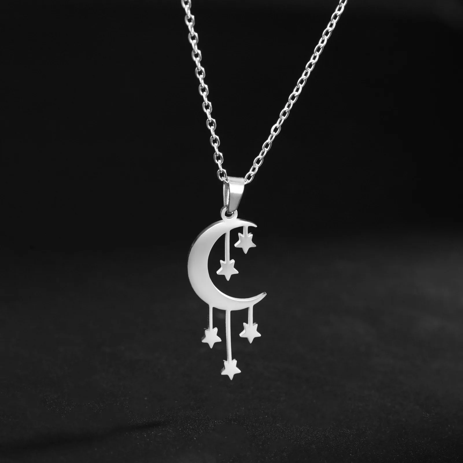 HIPEE New Fashion Moon Meteor Pendant Necklace for Women Stainless Steel Delicate Chain Charm Necklaces Wedding Jewelry Gifts