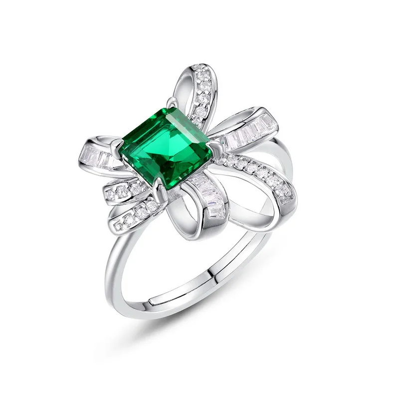 Hot Collection Personalized Light Luxury Colored Treasure Ring S925 Silver Inlay Cultivated Emerald Vintage Finger Ring