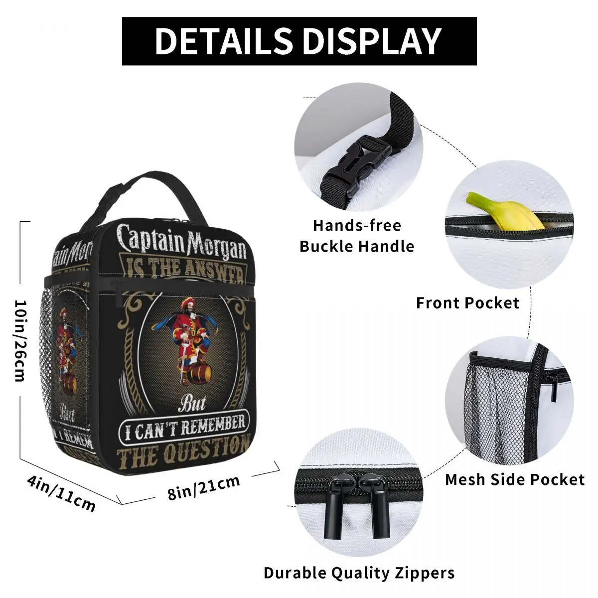 Captain Morgan Insulated Lunch Bag for Women Office Cooler Thermal Food Box Tote Leakproof Lunch Boxes Container