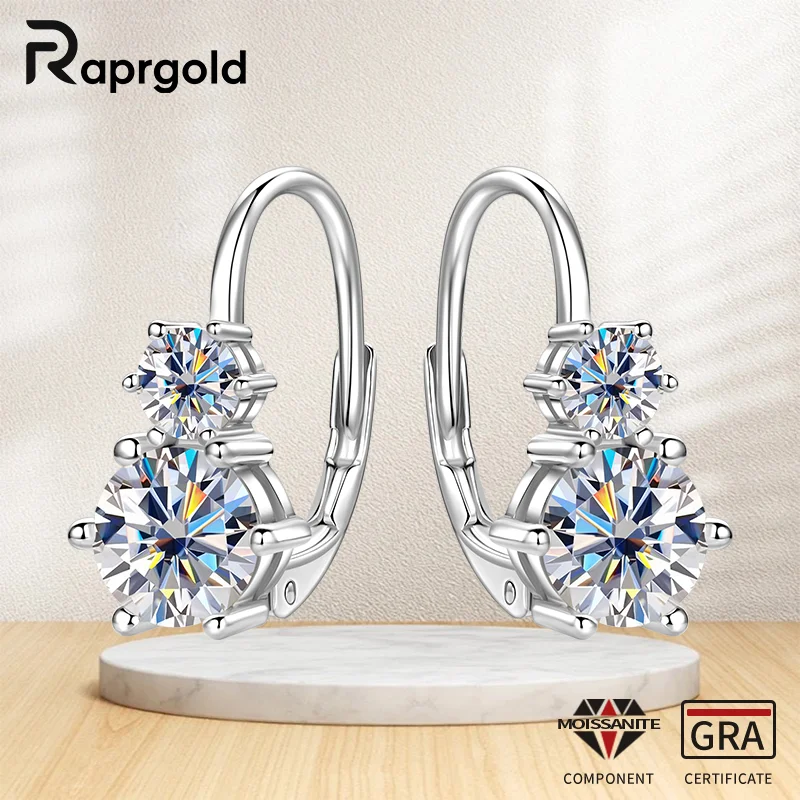 

RAPRGOLD GRA Certified Round Moissanite Hoop Clip Earrings for Women S925 Sterling Silver Huggie Earring Jewelry Gift Pendientes