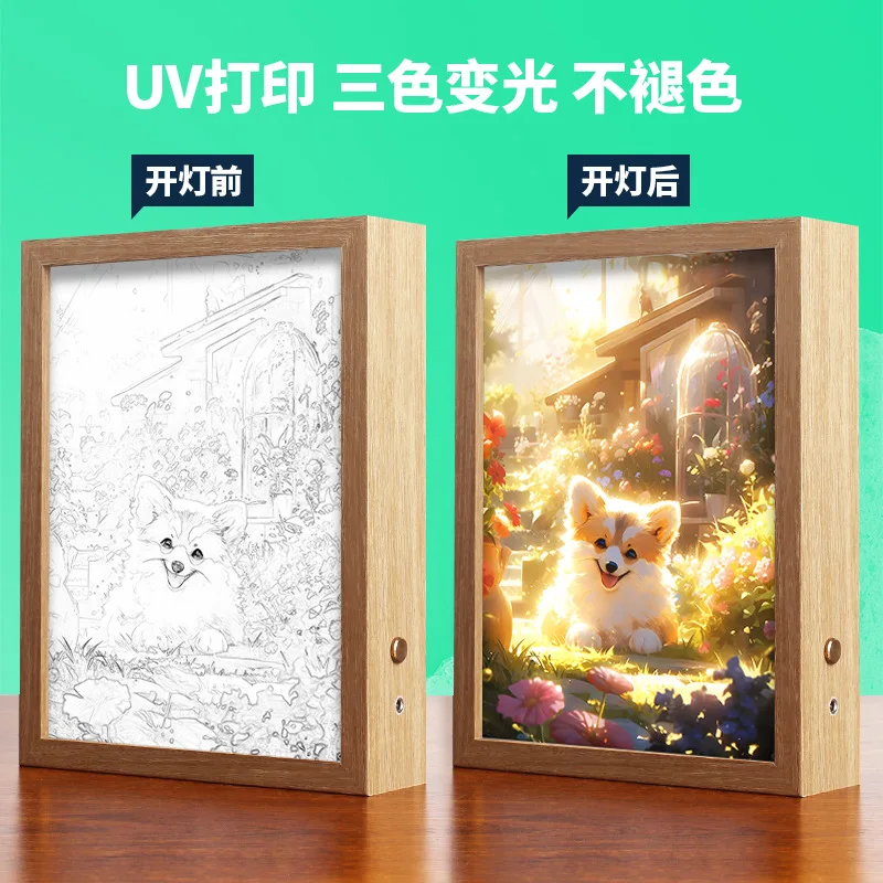 Cute Pet Pet Cat and Dog Luminous Painting Bedside Night Lamp Generation Atmosphere Light Picture Frame Usb Plug In Tricolor