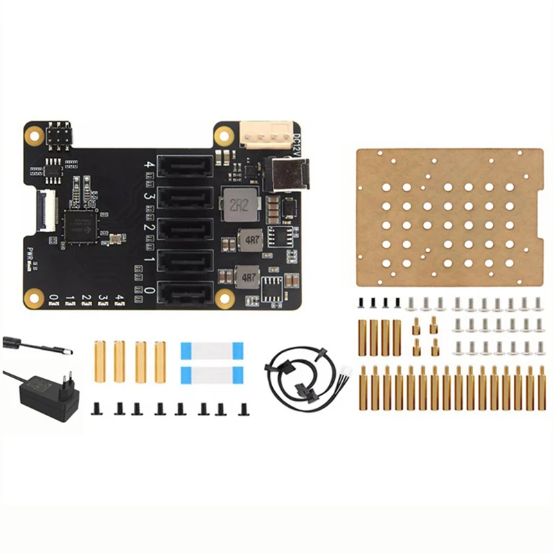 X1009 Pcie To 5-Port SATA Shield HDD Expansion Board SATA3.0 Expansion Board With Case For Raspberry Pi 5