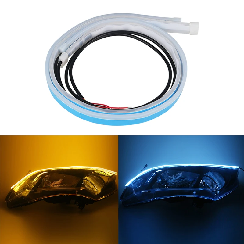 

12V Auto Headlights White Turn Signal Yellow Brake Flow Lights 2pcs LED DRL Car Daytime Running Light Flexible Waterproof Strip