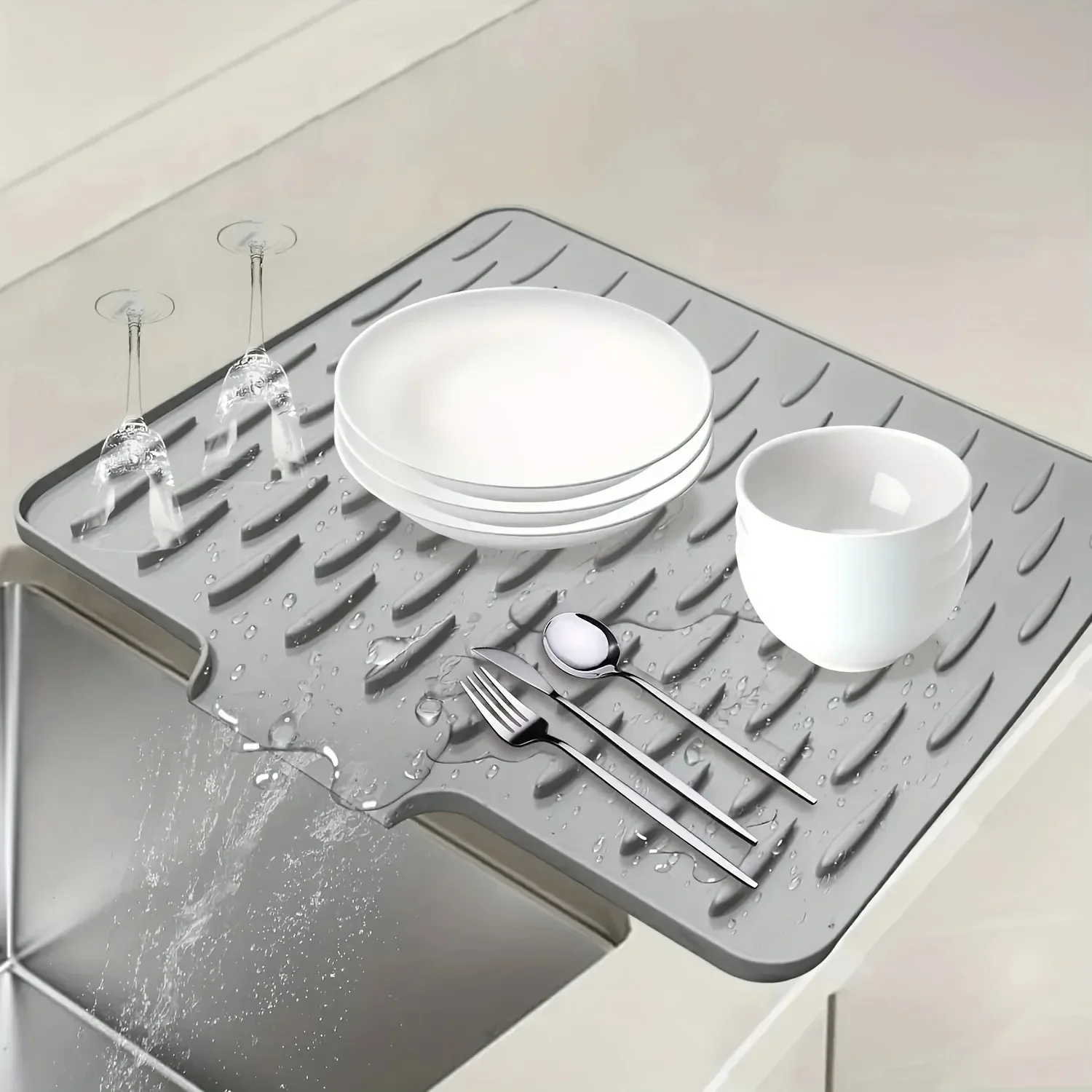 Silikon-Abtropfmatte für die Küchenarbeitsplatte, hitzebeständig, rutschfest, wasserdicht, für die Aufbewahrung von Geschirr. – Detail 7