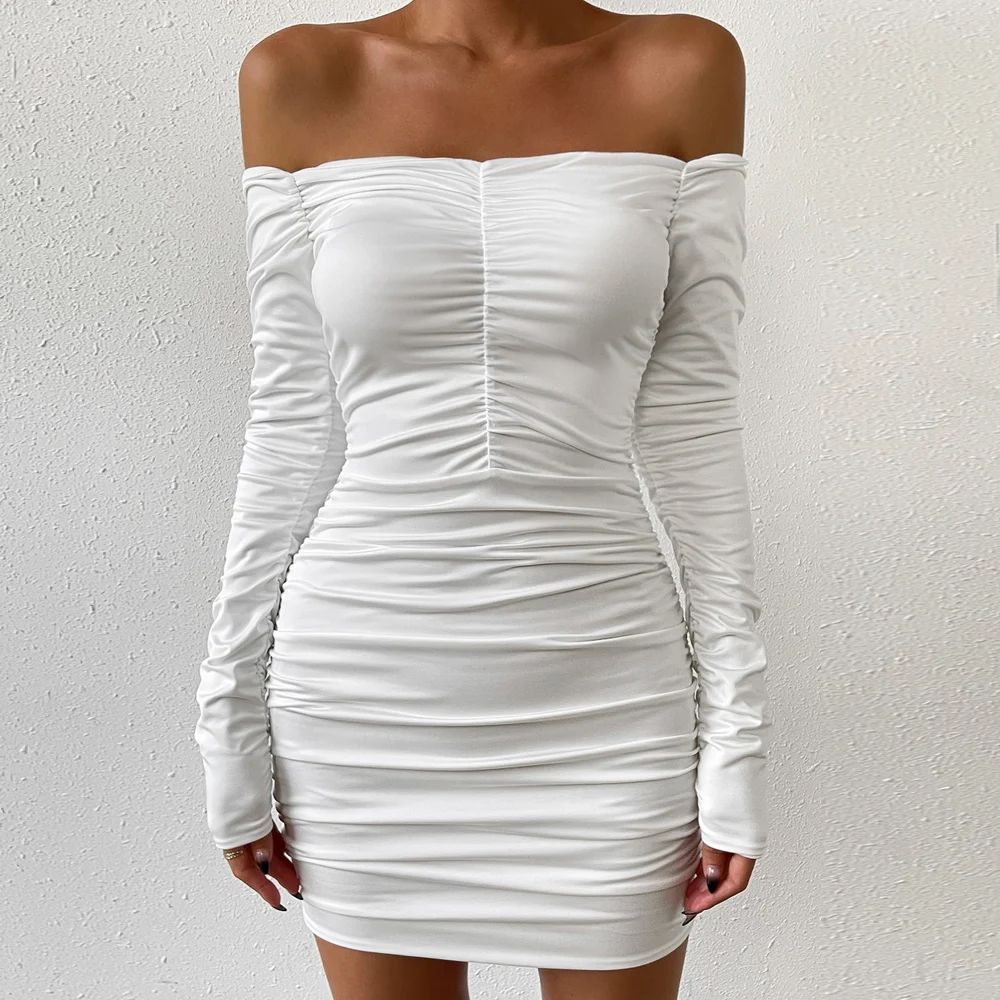 Fairyshely Sexy Ruffle Short Club Dress Ladies 2025 Autumn White Bodycon Dresses For Women Party Tight Mini Dress Clubwear