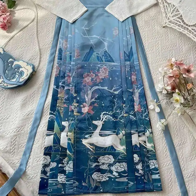

Женский комплект Hanfu в стиле Мин 2024, новинка Linglu, весна и лето, улучшенная юбка с конским лицом, в китайском стиле, супер бессмертный