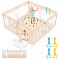 47X47 Inch Baby Playpen with 2 Handles, Toddler Play Yard with Soft And Breathable Mesh And Zipper Door, 27 Inch Height 5
