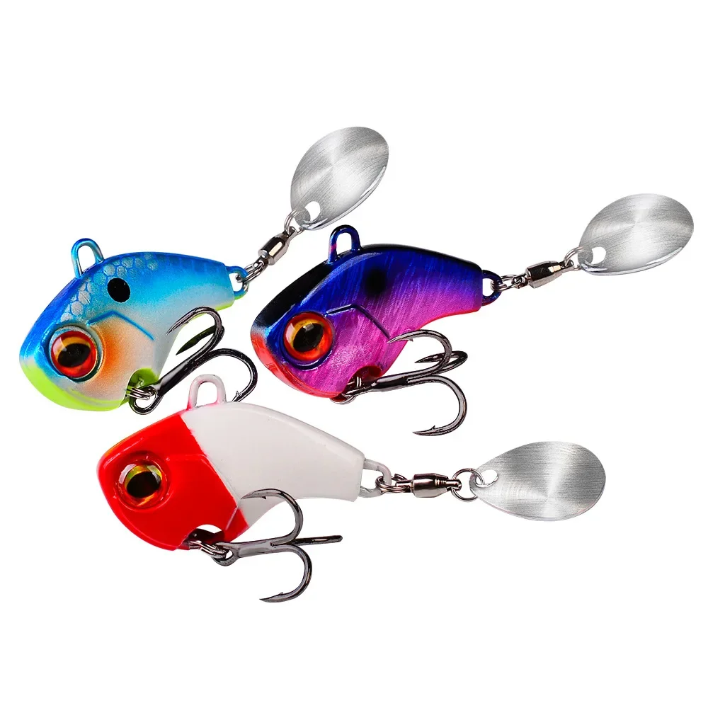 

5Pcs Metal Mini VIB with Spoon Fishing Lure Wobble Rotating Metal Vibration Bait Spinner Sinking Bass Trout Bait Lure for Pike