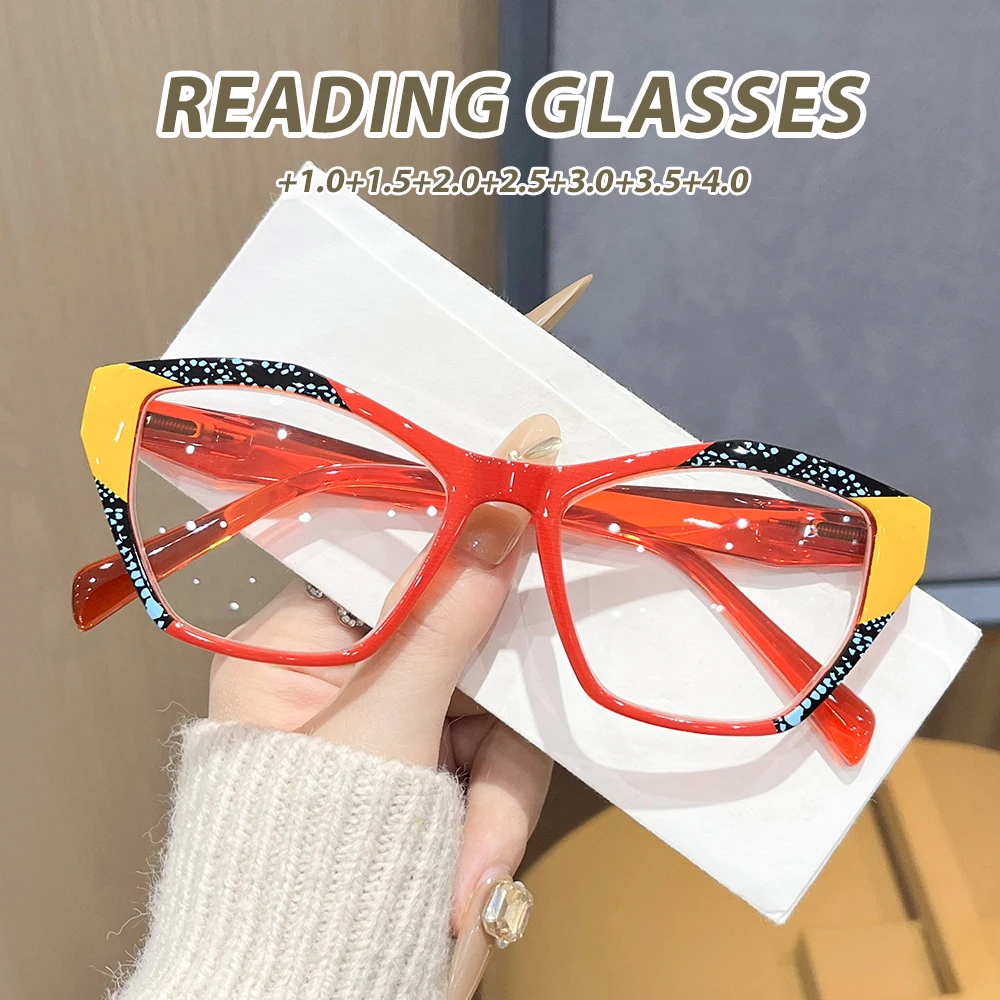 Oyalie Gafas de lectura de lunares con bloques de color de moda con llamativas combinaciones de bloques de color combinadas con detalles decorativos de lunares exclusivos, creando un aspecto distintivo y moderno que rompe el estereotipos tradicionales, ad