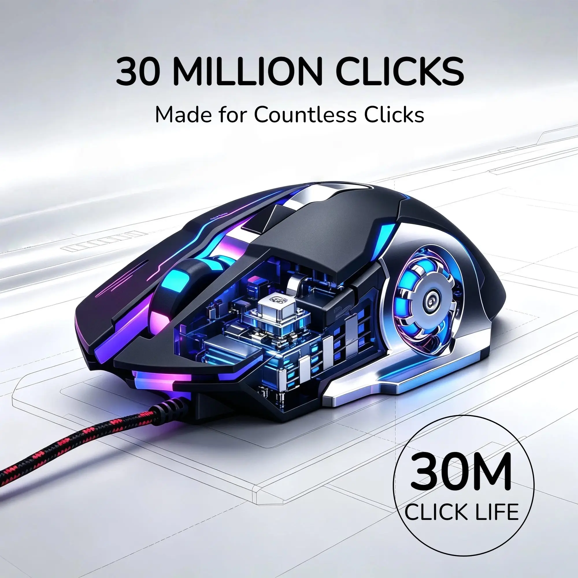 V6 6-Button Wired Gaming Mouse 3600DPI RGB Breathing Light Mechanical Feel Anti-Break Braided Cable Ergonomic for PC Laptop