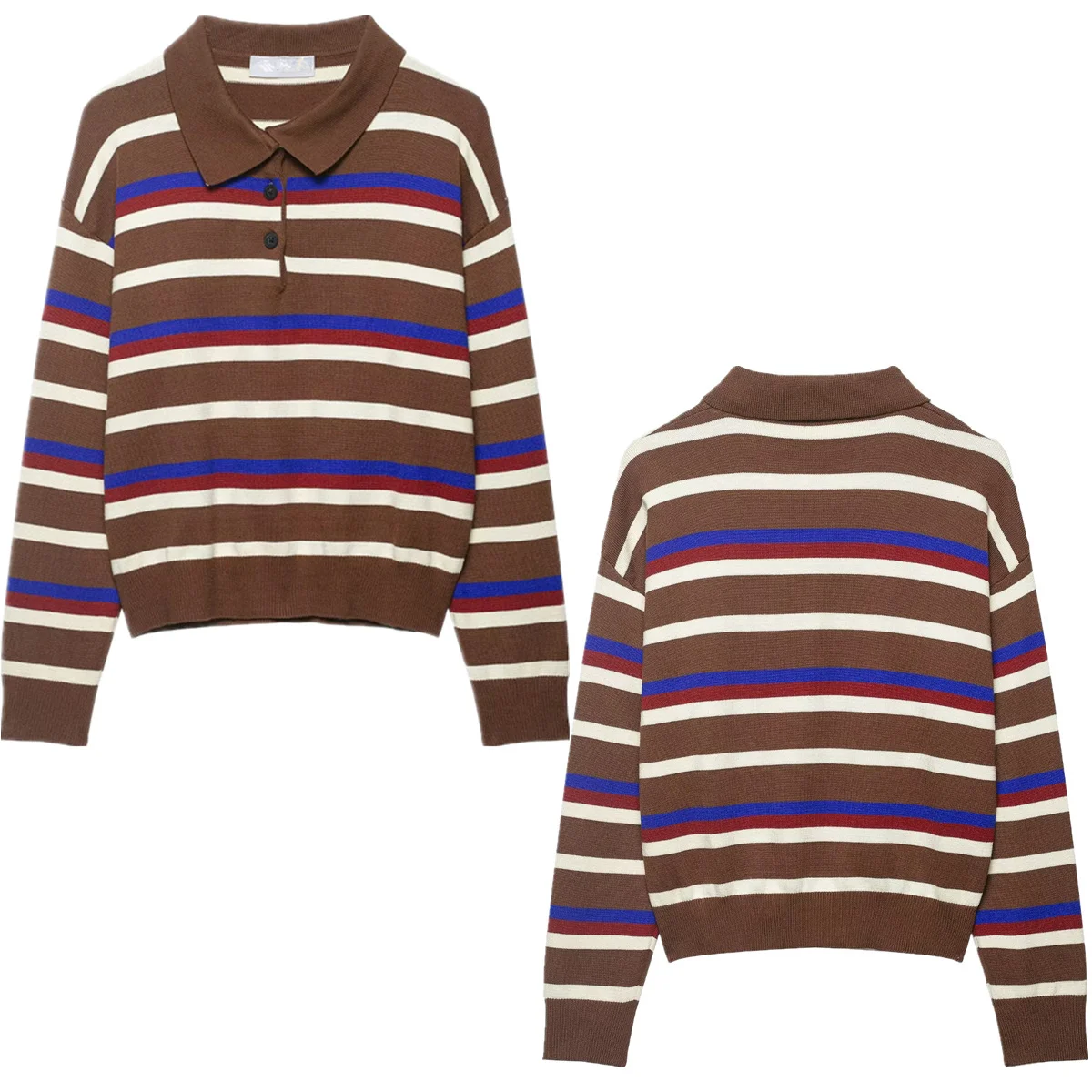 

Jenny&Dave Vintage Colorful Striped Polo Shirt 2026 Spring Minimalist T-shirt Woman Clothes Female Clothing Knitted Pullover Top