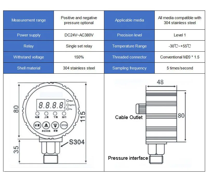 Tyre Pressure Meter Digital Hydraulic Pressure Gauge 400BAR 0 to 40Mpa 10000PSI with G1/4 Connector Vacuometro Digital