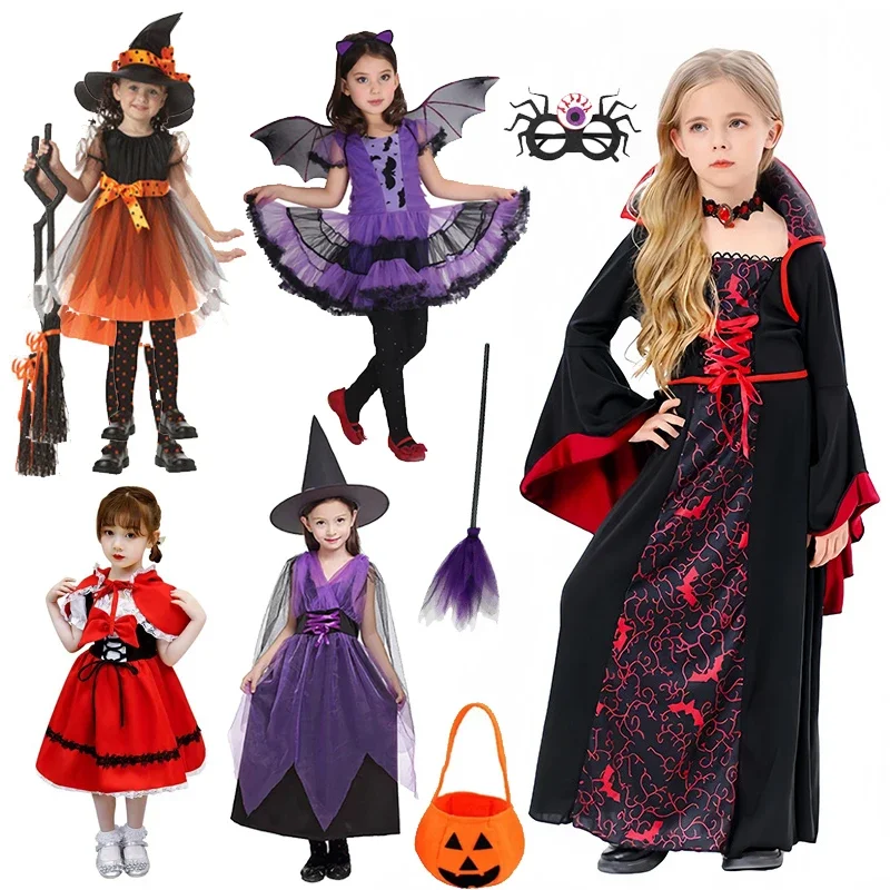 Girls Halloween Costume Vampire Dress Up Child Vampiress Role Play Carnival Party Cosplay Halloween Carnival Party Suit