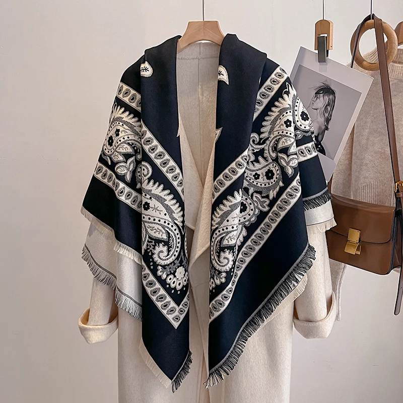 Écharpe d'hiver en cachemire pour femmes, marque de luxe, châle Pashmina à franges imprimé Paisley, Bandana et Poncho, 2025
