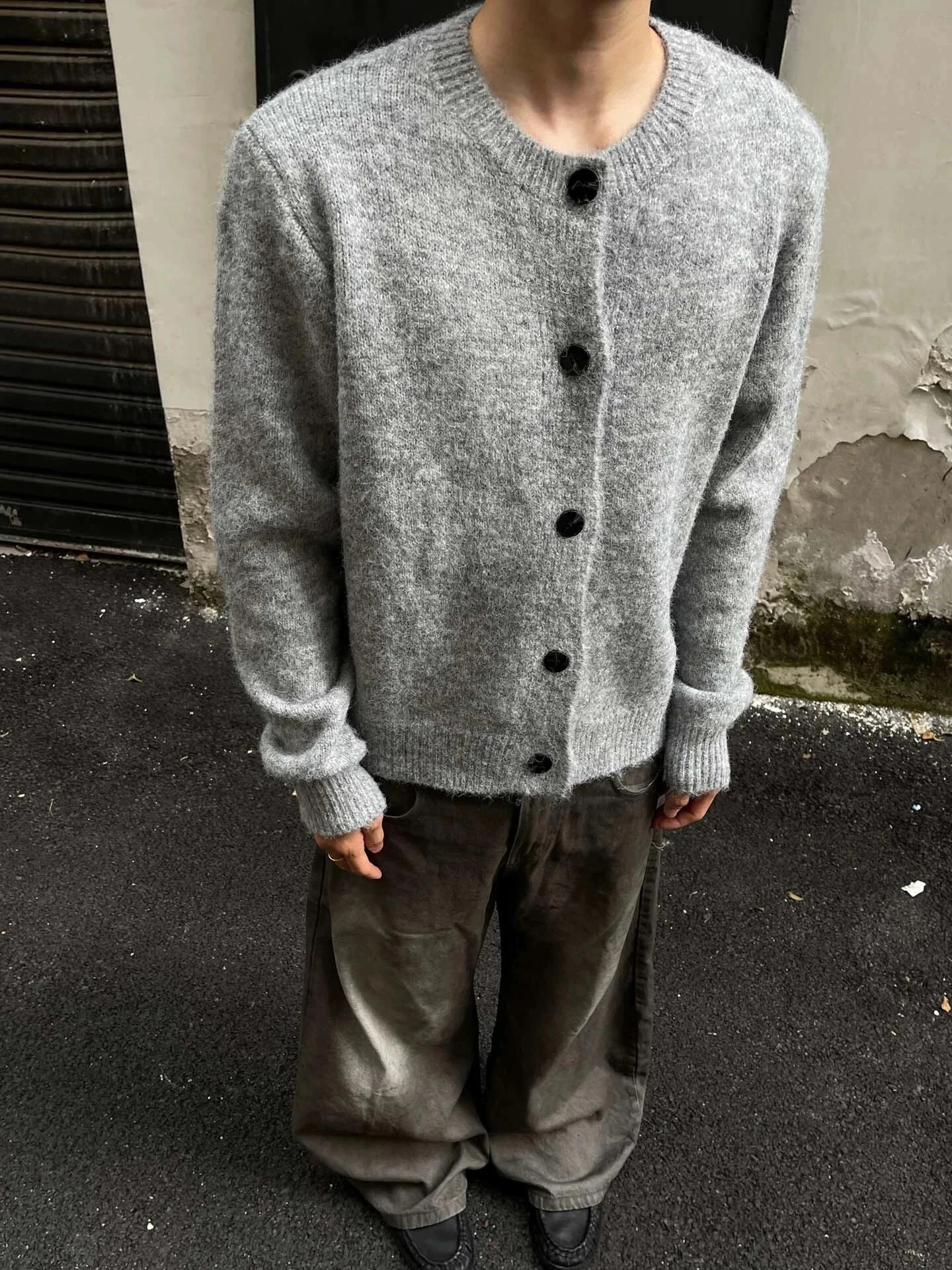 

Мужской кардиган в американском ретро-стиле, осенне-зимний, с эффектом старения, вязаный, приталенный крой, класса люкс