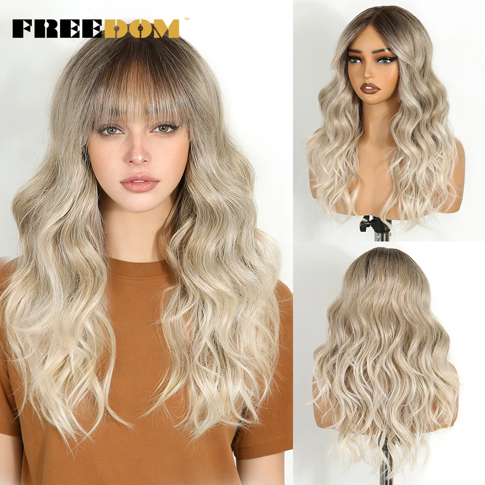 الحرية الاصطناعية الدانتيل الجبهة الباروكات للنساء 6x4 قبل قطع الدانتيل أومبير براون شقراء شعر مستعار متموج مع الانفجارات مقاومة للحرارة تأثيري الباروكات #1