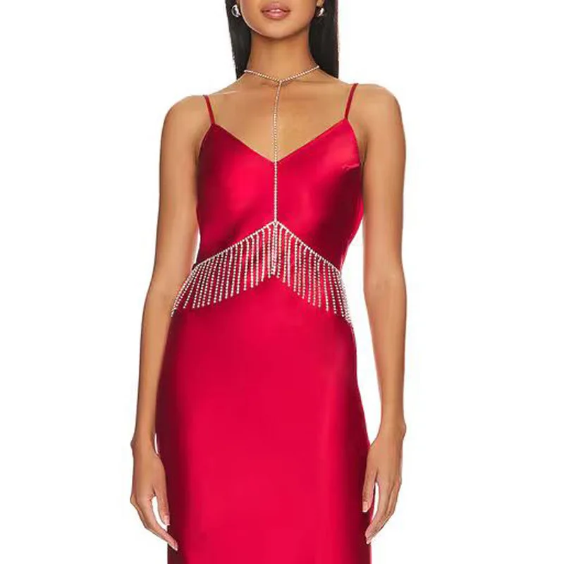 Vintage Style Inverted V Fringe Waist Harness Y Shaped Pendant Body Chain Evening Gown Layered Sparkling Statement Jewelry