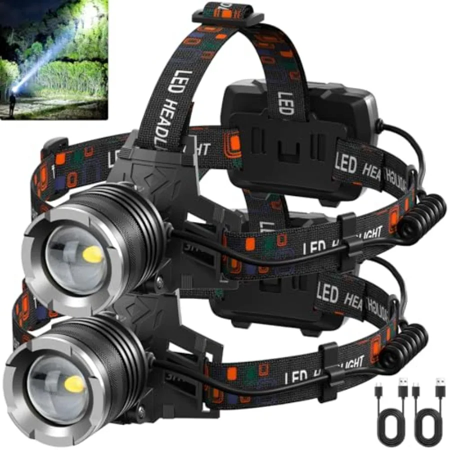 

LED Rechargeable Headlamp 3000 Lumens Super Bright Head Lamp with 5 Modes 90°Adjustable USB Rechargeable Waterproof LED Headlam
