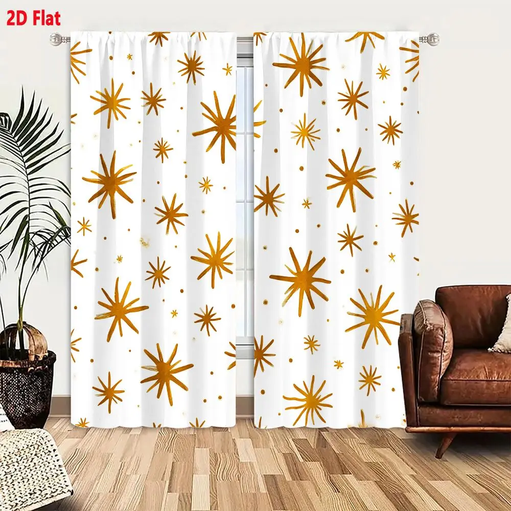 2Pcs Curtains 2D Flat Golden Yellow Starburst Seamless Pattern With Brushstroke Effect On White Background Window Drapes for Bed
