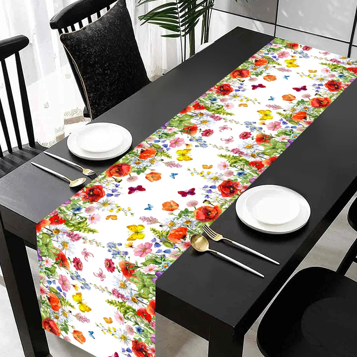 Red Wildflower Table Runner Seasonal Summer Colorful Flowers Tablerunner Holiday Kitchen Dining Table Decor 35*180cm