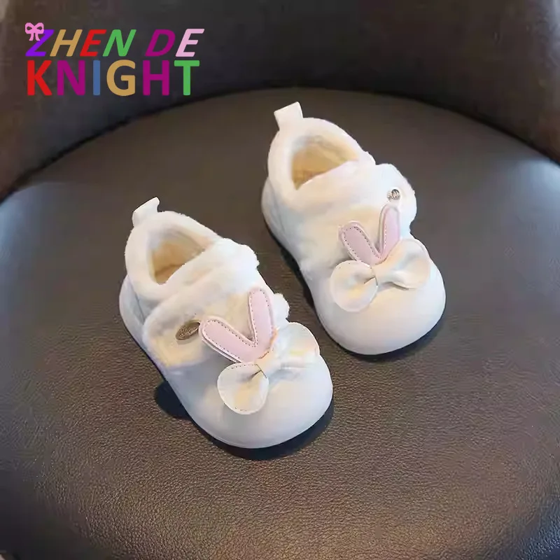 

Первые ходунки с милыми заячьими ушками для маленьких девочек, осенне-зимняя хлопковая обувь принцессы на мягкой подошве с героями мультфильмов для малышей