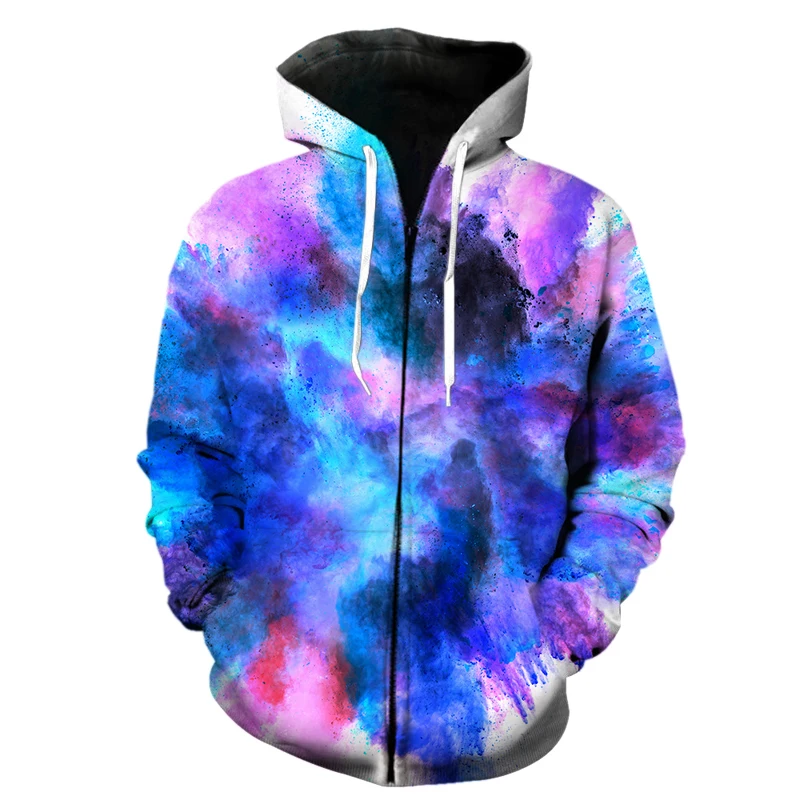 

Autumn Colorful smoke Mens zipper Hoodies Sweatshirt Print Streetwear Harajuku Pullover Hip hop Jacket Unisex Oversized Hoodie