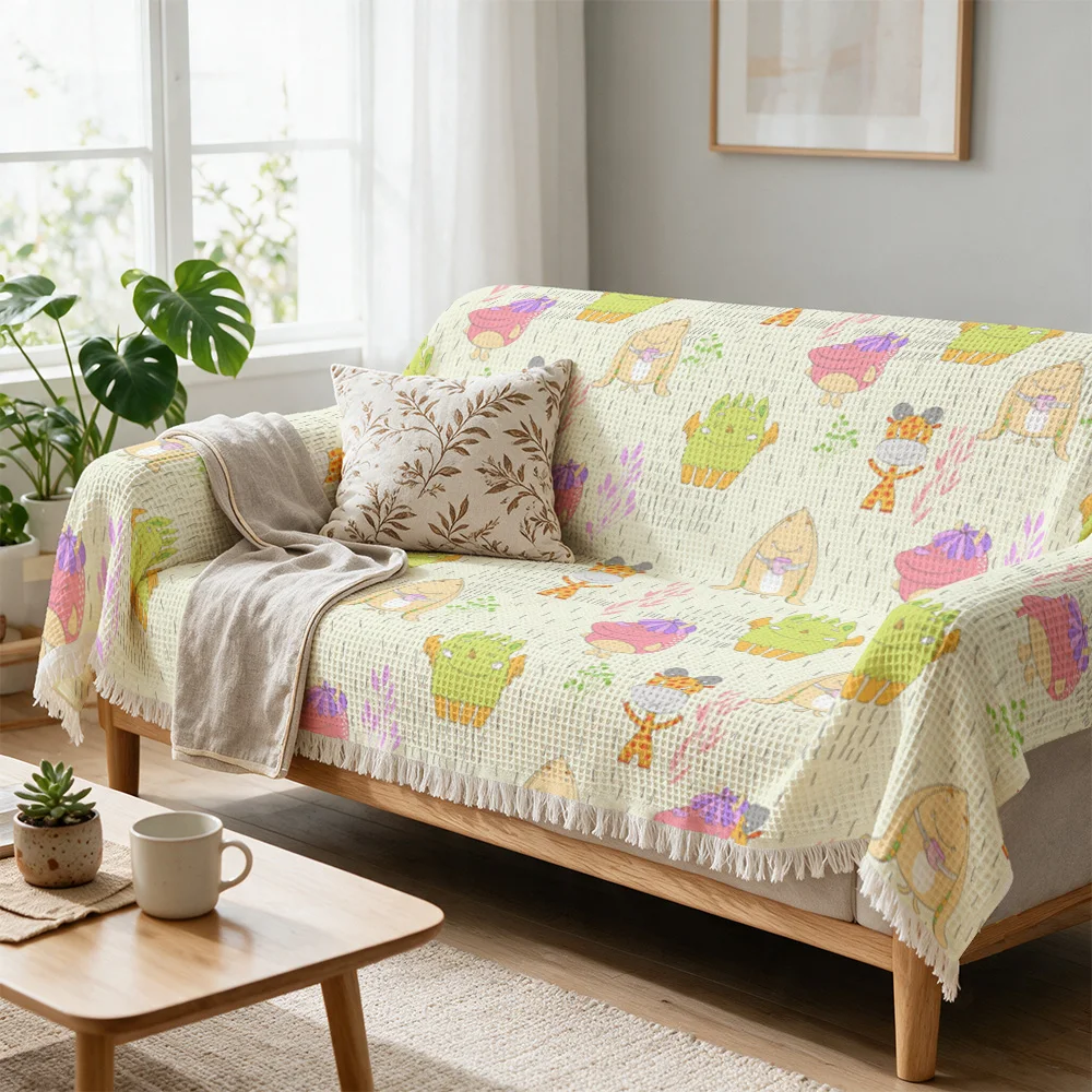 Cute Whimsical Embroidered Rainbow Patterned Throw Blanket for Sofa Living Room Decor Cozy Cottagecore Style Nursery Bedding Thr
