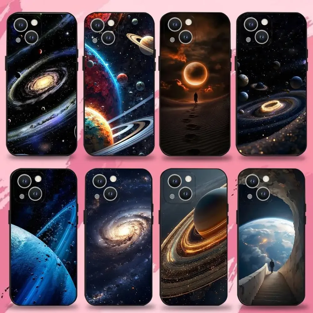 

Space For Galaxy Universe Phone Case For iPhone 16,15,14,13,12,11 Plus,Pro Max,XS,X,XR,SE,Mini,8,7,Soft Silicone Black Cover
