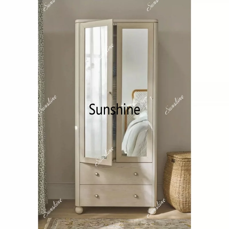French cream style solid wood, wardrobe with clothes pole ivory white veneer independent