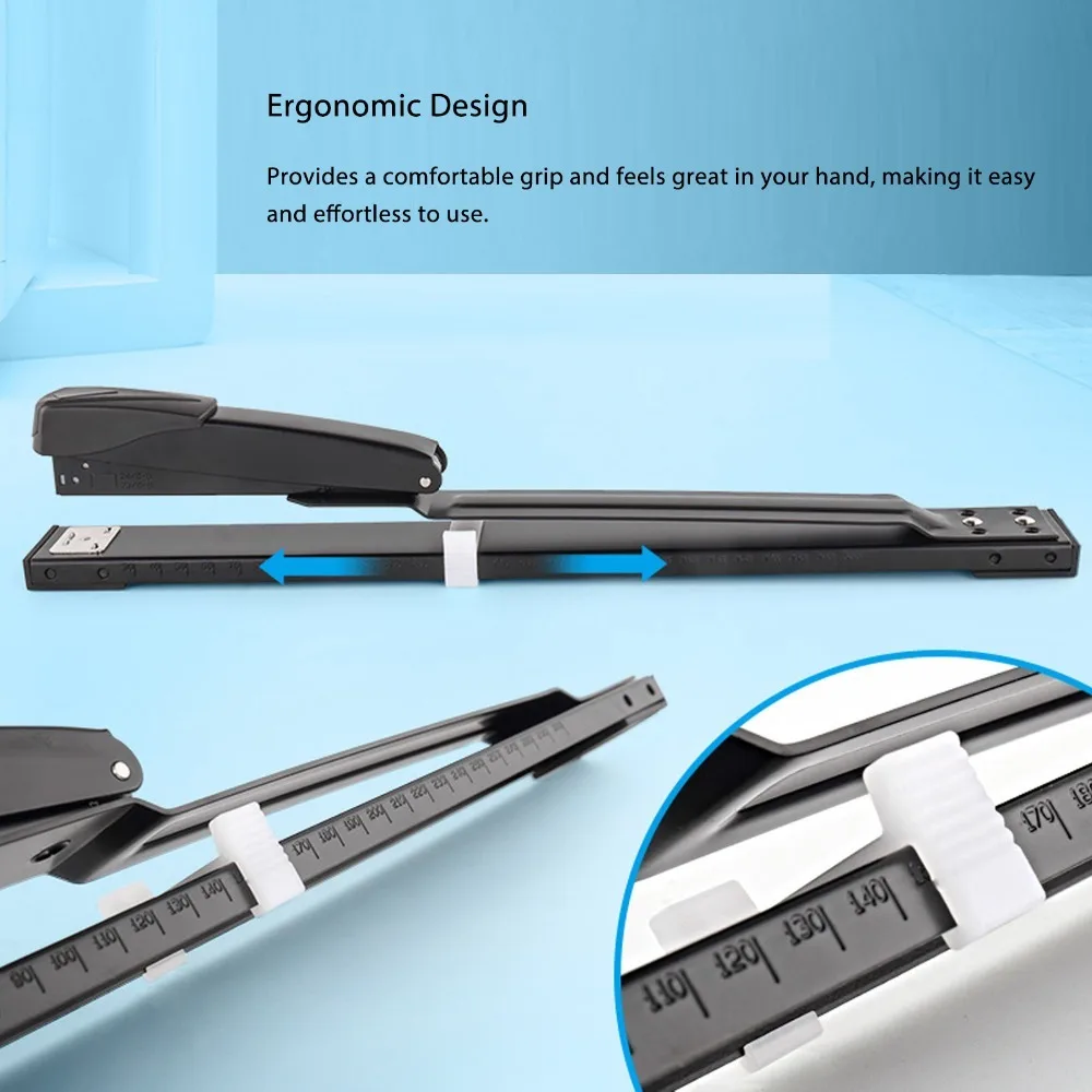 20 Sheets Metal Body Long Reach Stapler Adjustable Throat 20 Sheet Capacity Booklet Stapler Black Full Strip Long Arm Stapler