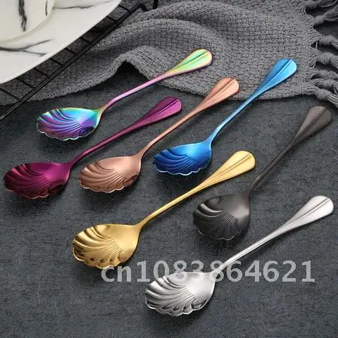 

Innovative Stainless Steel Shell Shape Teaspoons Coffee Spoons Ice Cream Sugar Dessert Spoons Tableware Kitchen Accessories