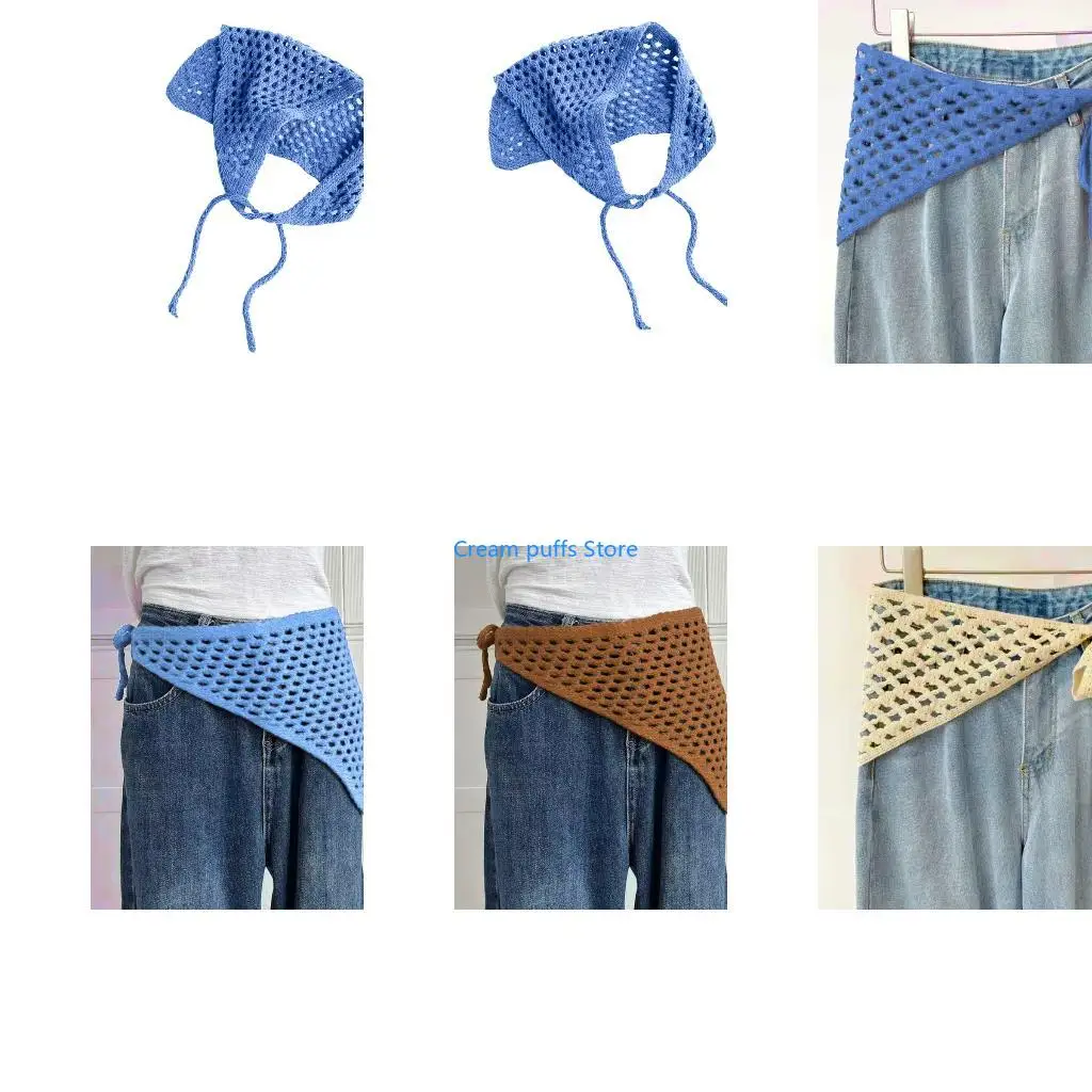 50LE Knitted Head Scarf Hollowout Shawl Wrap HIp Scarf Women Girl Fashion Accessory