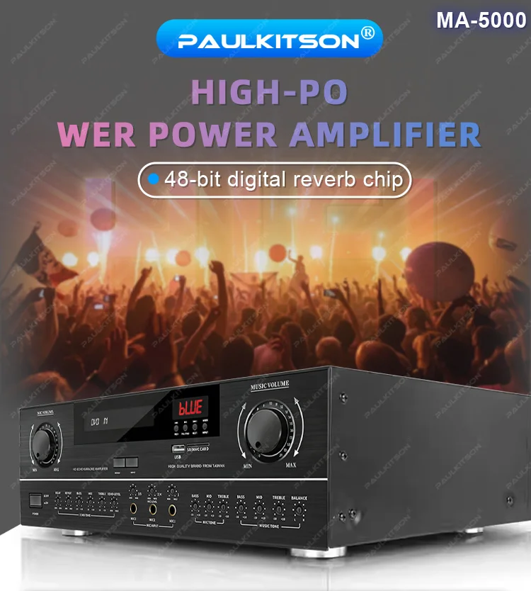 Paulkitson MA5000 Professioneller Leistungsverstärker 450W*2 48-Bit Digitaler Reverb-Chip Bluetooth USB SD-MMC-Karte LCD-Display für die Bühne – Detail 1