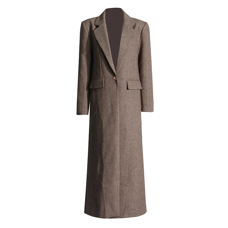 

Office Lady's Turn-Down Collar Long Sleeve Coat Fashion Single Button Coat