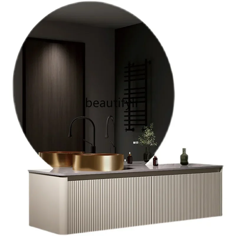 YH  French rock slab bathroom cabinet light luxury table basin solid wood paint bathroom wash face hand wash table