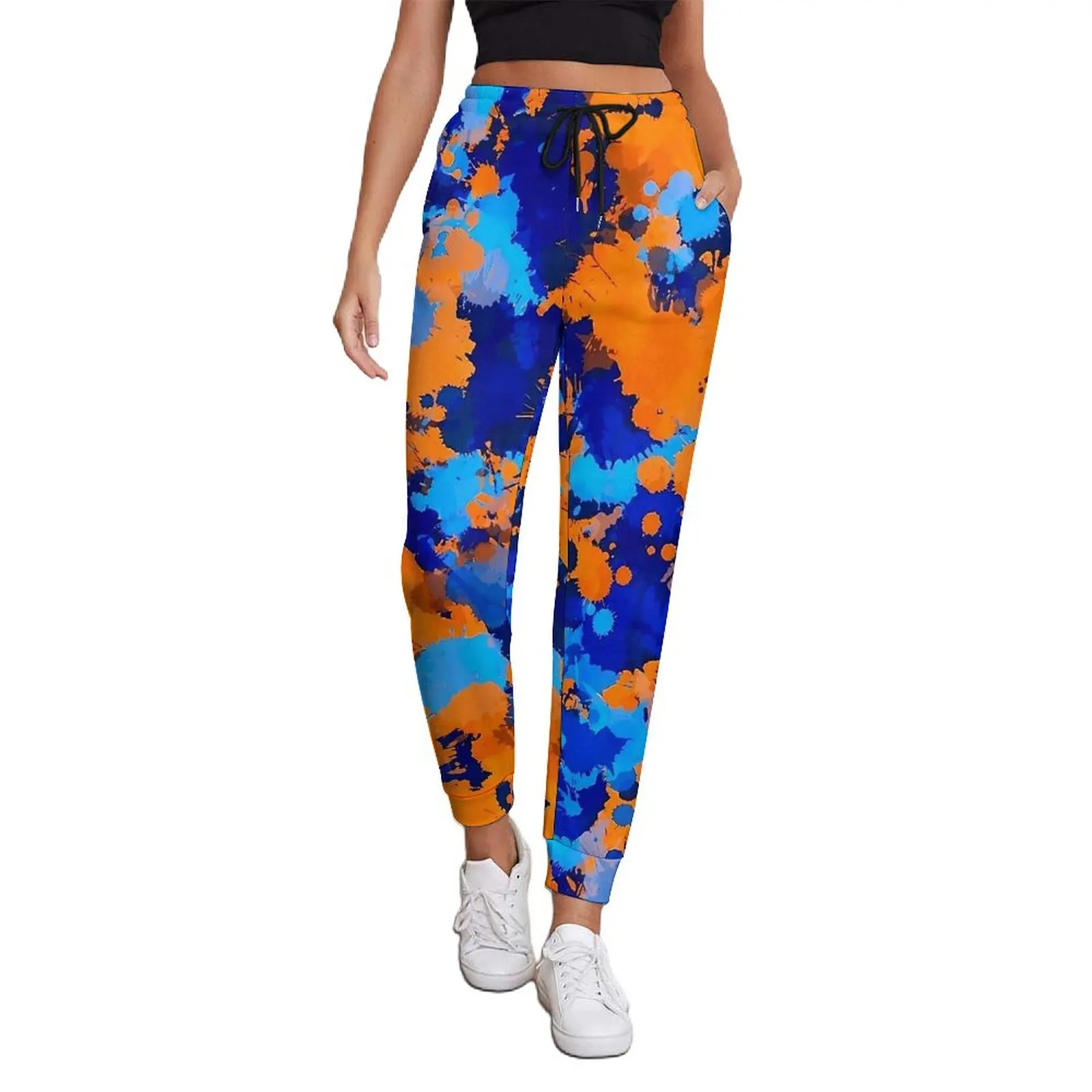 Blue And Orange Graffiti Baggy Pants Spring Paint Splatter Trendy Sweatpants Ladies Streetwear Design Trousers Big Size