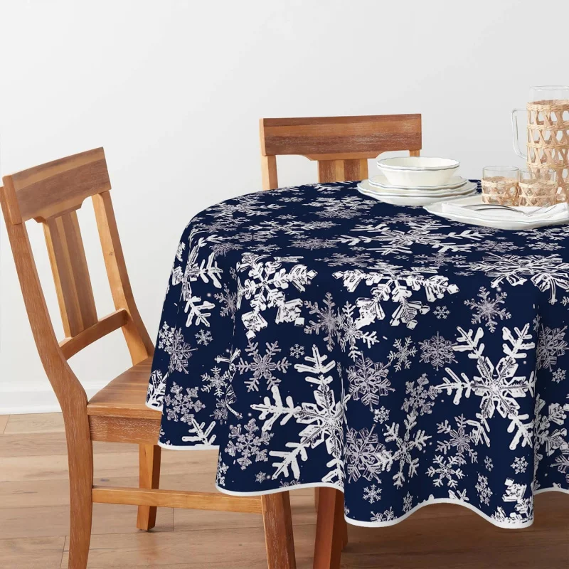 Christmas and New Year tablecloth circular blue snowflake party home decoration 60X60cm