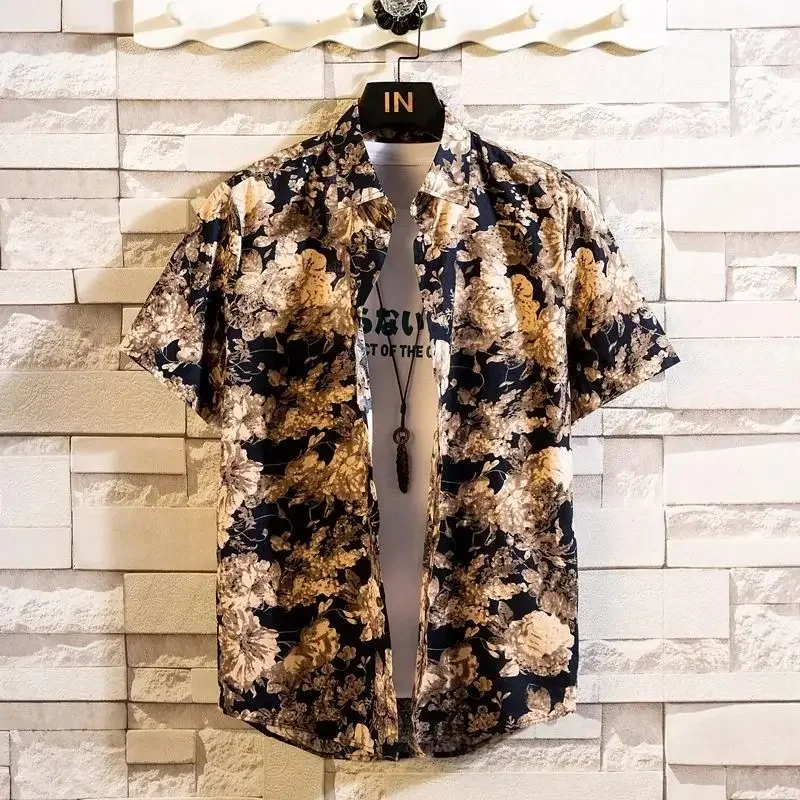

Shirts for Men Short Sleeve Floral Print Fashion 2025 Button Up New in Silk Cheap Brand Aesthetic High Quality Luxury Man Shirt