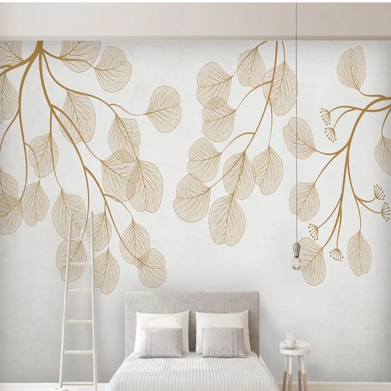 

Custom 3D Mural Wallpaper Modern Minimalist Hand-Painted Leaf Abstract Background Wall Papel De Parede Tapety Home Décor Tapety