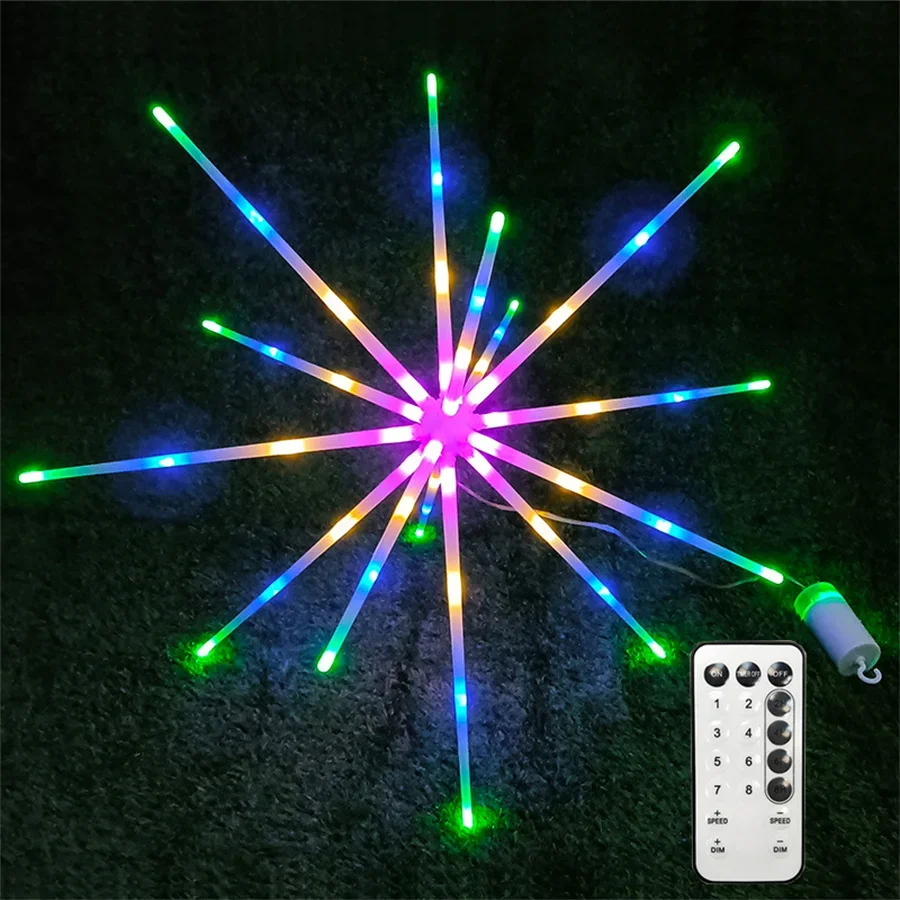 56 LED Hanging Starburst Light Outdoor Battery Operated Firework Fairy Starburst String Light for Garden Party Christmas Decor