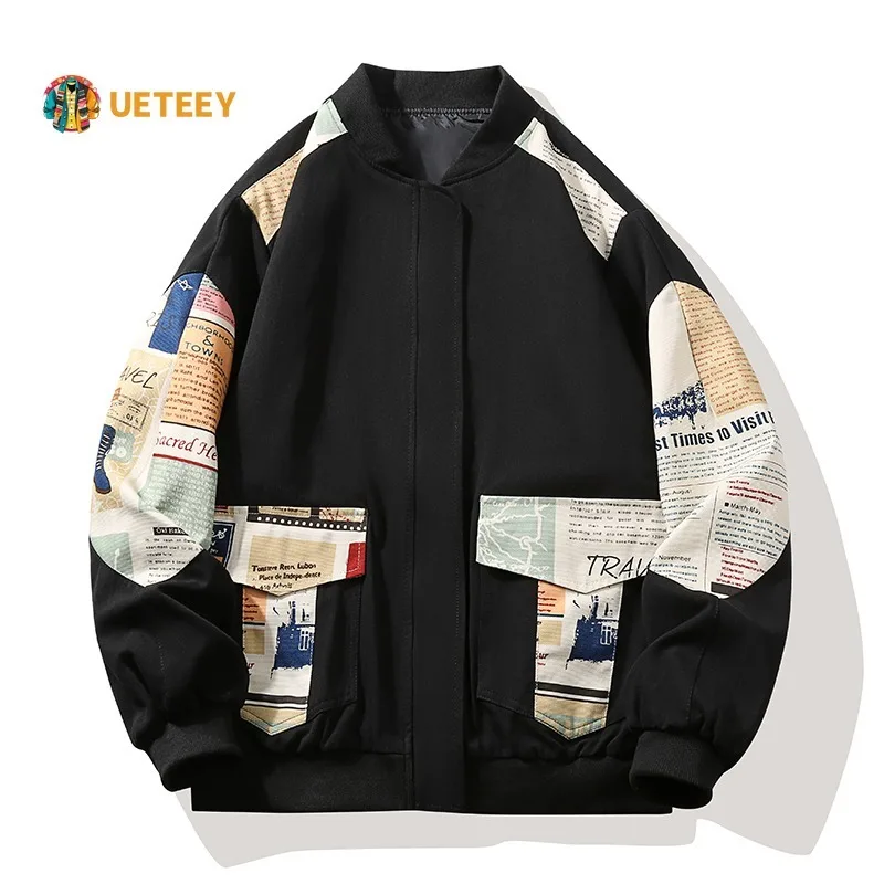 Spring Autumn Men Jacket Bomber Loose High Street Male Varsity Jackets Patchwork Windbreaker Casual Outerwear Man Clothing 2024