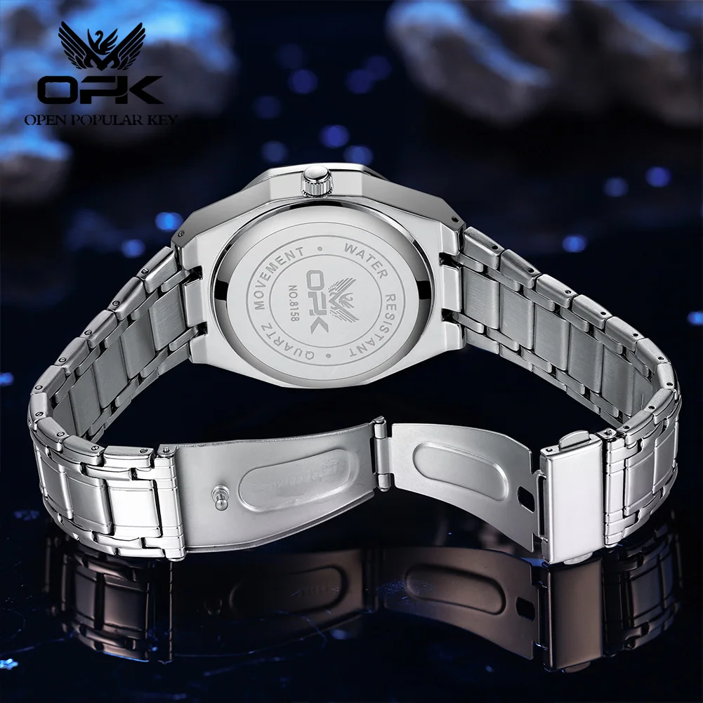 OPK-Reloj de pulsera luminoso para hombre, cronógrafo de cuarzo con correa de acero inoxidable, resistente al agua, marca Original, informal, a la