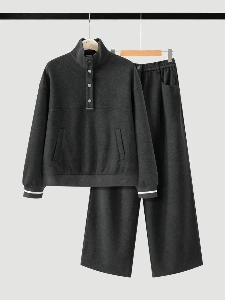 Women's 2026 Autumn Winter Stand-up Collar Hoodie Set, Loose Fitting Hoodie With Elastic Straight Leg Pants