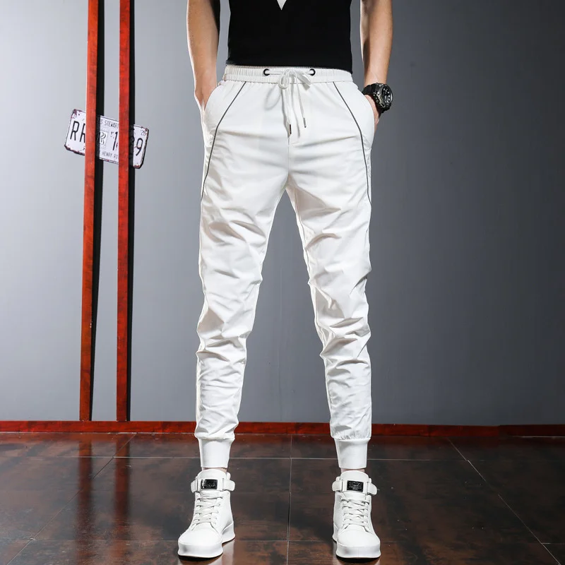 2024 Summer Casual Pants Sweatpants Korean Street Fashion Clothing Ankle Length Black White Jogging Cloth Men Trousers